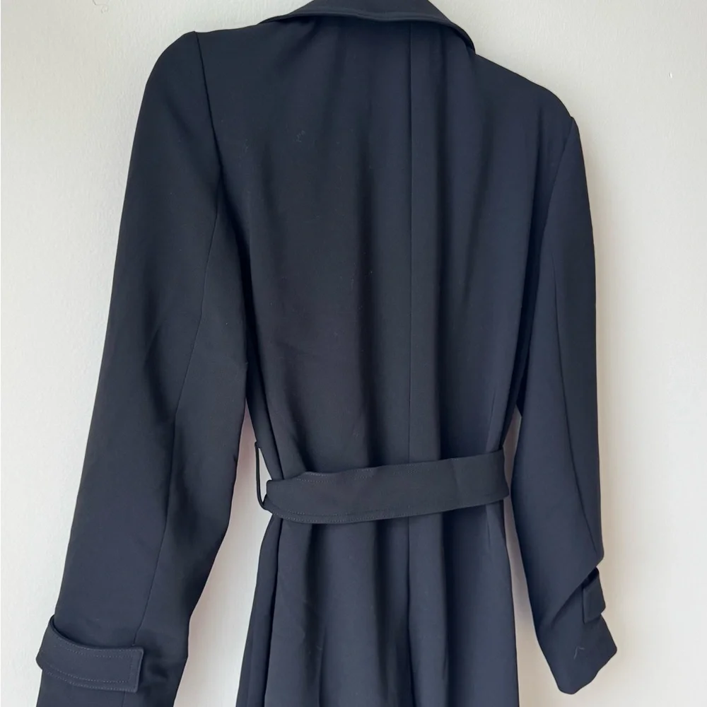 Theory Women Black Lined Long Tie Belted Jacket Dress Size Medium